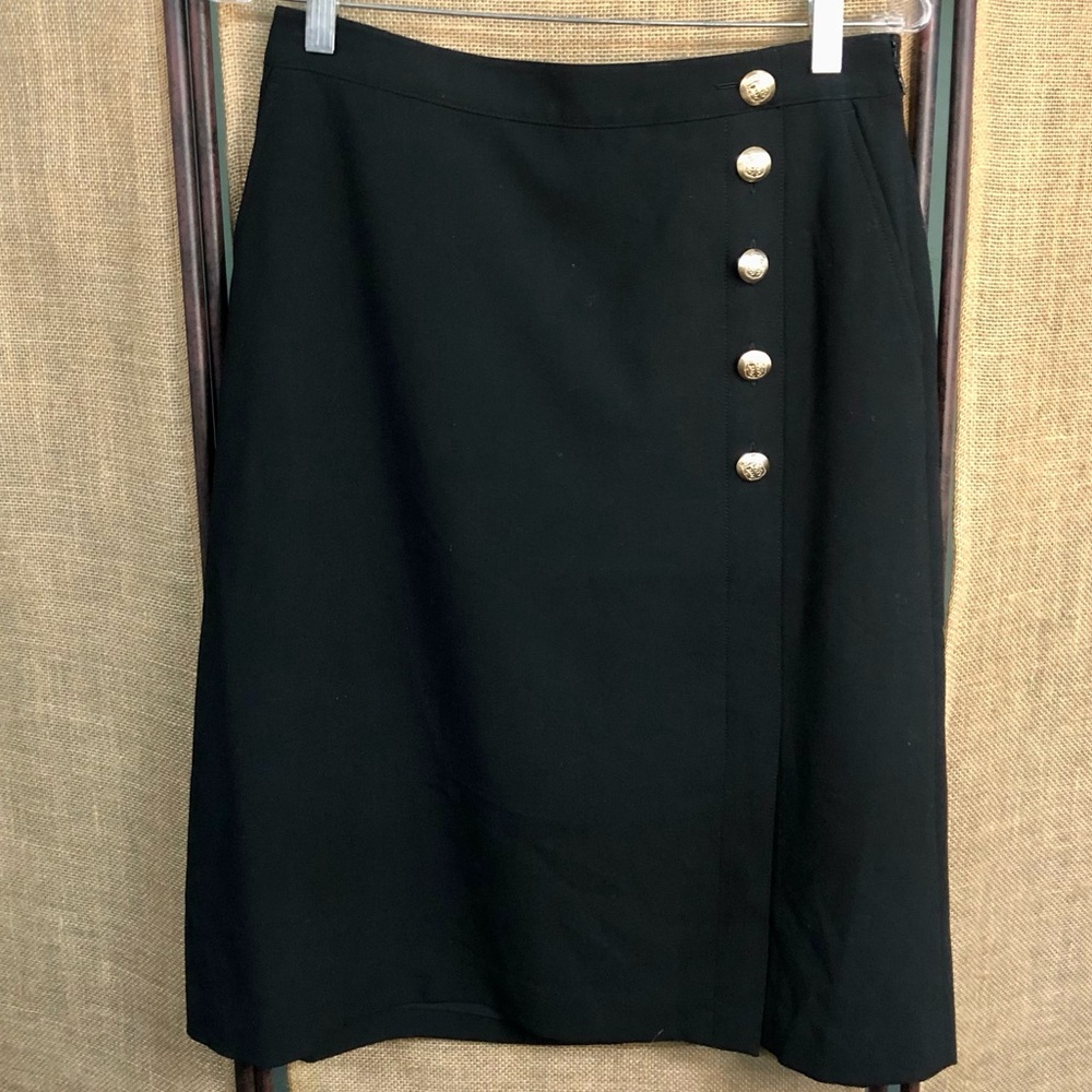 Talbots NWT Elegant Black Skirt with Gold Buttons Capsule Slit Side Zipper Sz 4